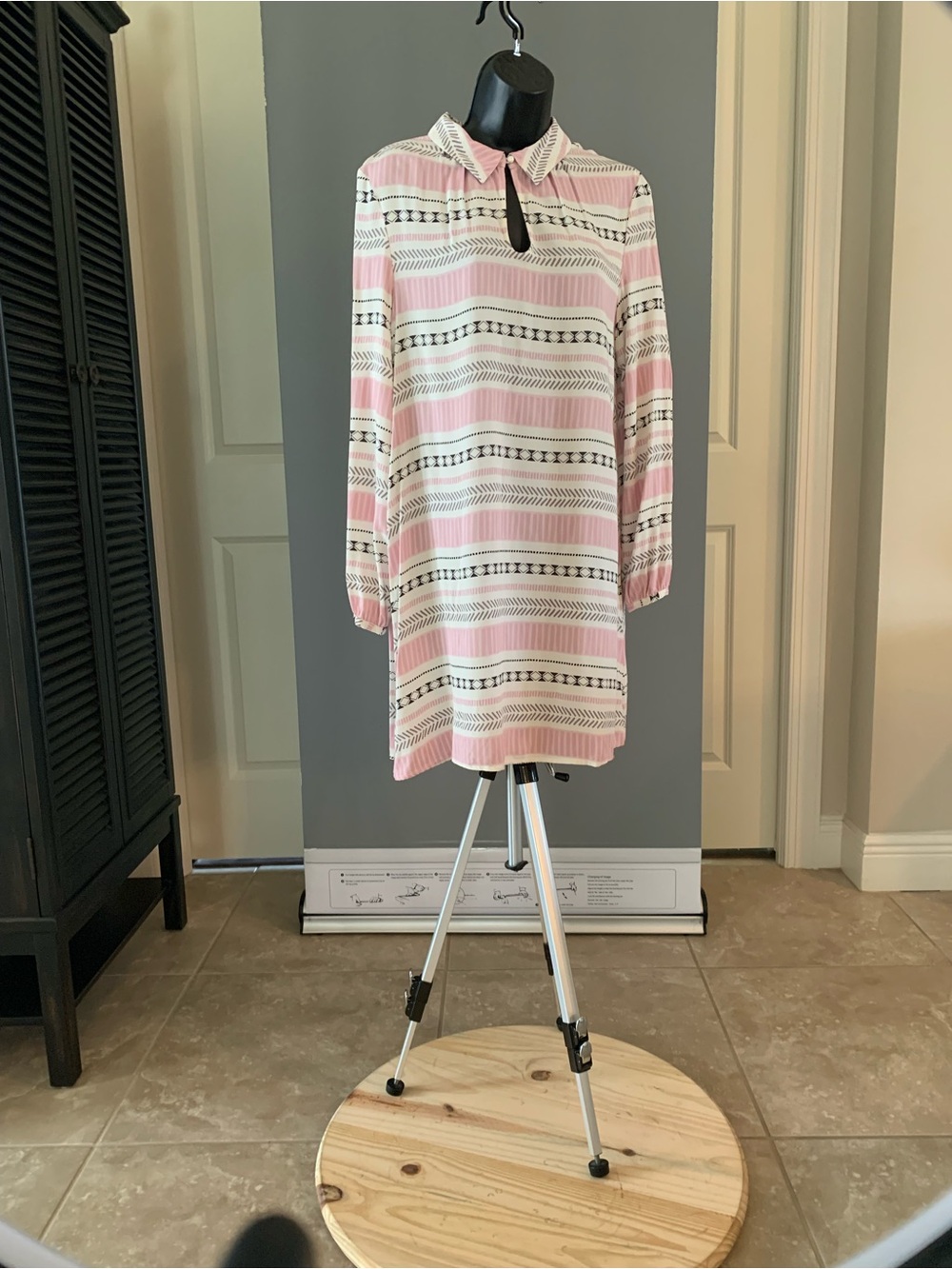 Jack by BB Dakota Pink and White Striped Long Sleeve Shift Dress